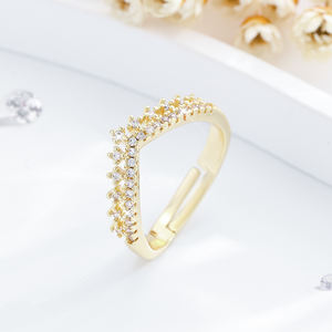 2025 New Manufacturer Wholesale Fine <b>Couple</b> V-shaped Crown Adjustable 14k Brass Gold-plated Zircon <b>Ring</b> Men and Women Jewelry - Product Image 3