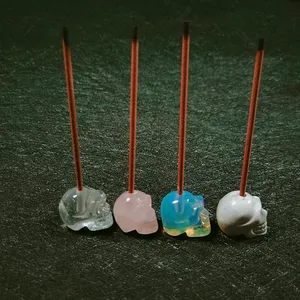 2023 Factory supplier incense burner stone skulls holder jade gems bead candle holders for decor