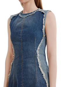 Robe courte en denim 100% coton, unie, décontractée, respirante, lavable, pour l'été - Product Image 4