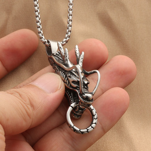 European American Style Titanium Steel Dragon Pendant Men's Retro Punk Stainless Steel Necklace Animal Shape Geometric Design - Product Image 3