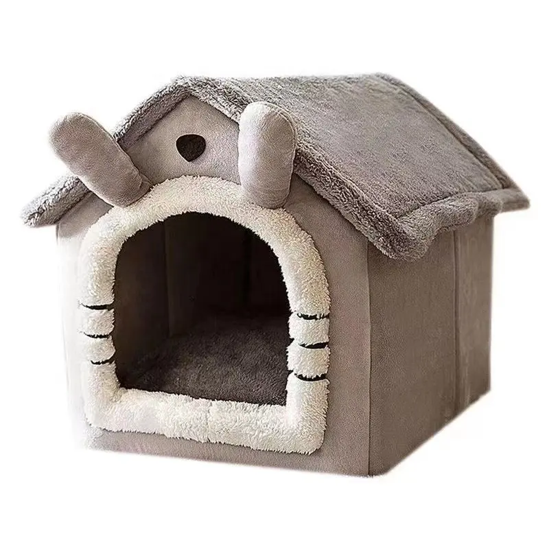 Nieuw Binnen Opvouwbaar Fleece Schattig Design Arctische Fluwelen Stof Huisdier Grot Kat Huis Met Mat Pluche Huisdier Bed Binnen