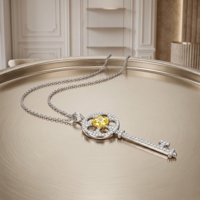 Chaînes de pendentifs clé en argent sterling 925 avec citrine naturelle, pierre de naissance de novembre, gemme jaune de luxe pour femme