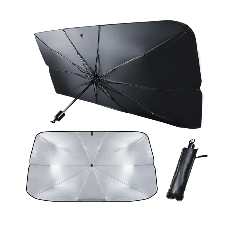 New Innovative Silver Coated Front Windshield Sunscreen Protector Fold Car Parasol Umbrella Uv Resistant with PU Leather Case