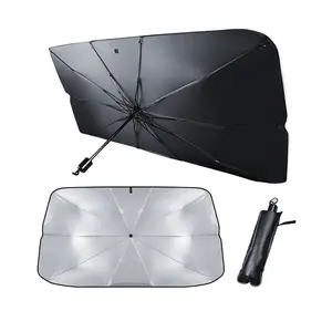 New Innovative Silver Coated Front Windshield Sunscreen Protector Fold Car Parasol Umbrella Uv Resistant With PU Leather Case