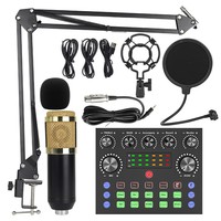 Kit d'enregistrement et de streaming pour podcast avec microphone BM800, interface audio V8S, bras articulé et filtre anti-pop pour PC et téléphone