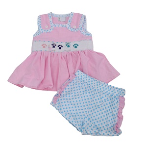 Qingli OEM No Tariffs Ruffle 2 Piece Set for Girls Kids <strong>Cute</strong> Pink Custom Smock <strong>Tshirt</strong> and Shorts Set for Kids - Product Image 2