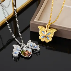 Collar con foto personalizada para mujer, collares de mariposa personalizados, colgante de memoria, regalos para ella