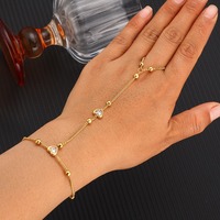 Gelang Cincin Jari Baja Anti Karat Berlapis Emas 18K Vintage, Tahan Air, Anti Kusam, Model Slave Bracelet Hand Harness untuk Wanita