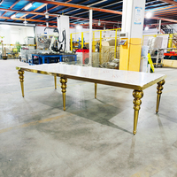 Table de salle à manger rectangulaire à cadre doré, fabrication directe d'usine, luxe, acier inoxydable, pour mariage, banquet, réception d'hôtel