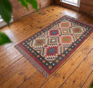 Southwestern <b>Tribal</b> Boho <b>Rug</b> Handwoven Wool Jute Farmhouse Carpet Accent for Entryway Bedroom Living Room Hallway Home Decor - Product Image 6