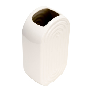 Vaso ovale in ceramica bianca con bordi scanalati, decorazione per la casa, ideale per soggiorno, camera da letto, ufficio, scrivania, ingresso, tavolo. - Product Image 5