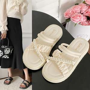 Nuevas hermosas pantuflas frescas de estilo cruzado de perlas para mujeres en primavera verano otoño ropa al aire libre, pantuflas antideslizantes estilo Ins - Product Image 3