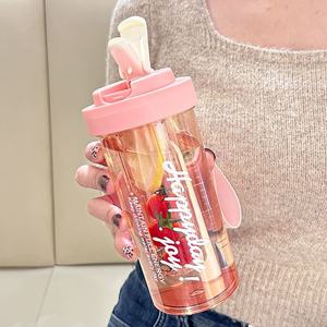Vaso Portátil <span class=keywords><strong>de</strong></span> Plástico <span class=keywords><strong>de</strong></span> 600 ml con Correa para la Muñeca, Pajita Antiderrames y Logotipo Personalizable para la Vuelta al Cole, Niñas, Verano y Camping - Product Image 6