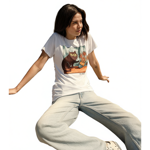 T-shirt artistica con gatto, bianca, unisex, abbigliamento casual - Product Image 1