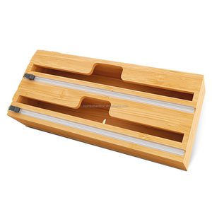 Wrap Dispenser with Cutter and Labels, Plastic Wrap, Aluminum Foil and Wax Paper Dispenser for Kitchen Drawer