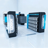 Conception complète de l'intérieur d'un magasin d'accessoires pour téléphones portables avec bancs muraux personnalisés et îlots centraux
