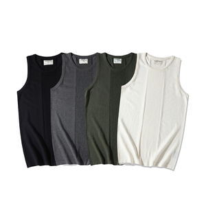 <b>Men's</b> Cotton Knitted Tank Tops Solid Color O-Neck Sleeveless Casual <b>Vest</b> Black Gray Olive <b>White</b> - Product Image 1