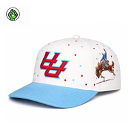 Casquette de baseball structurée à 5 panneaux, style hip-hop streetwear, avec logo brodé 3D en strass de luxe, bicolore blanc et bleu, vente en gros