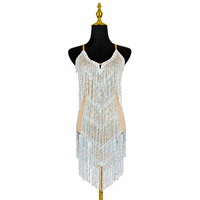 Robe de danse latine pour femmes OEM avec franges en strass irisés, robe de compétition de salsa, robe de scène pour performance de danse