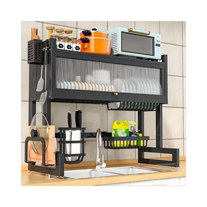 Étagère de rangement métallique anti-poussière à couverture intégrale pour vaisselle et bols, organiseur d'évier de cuisine, accessoires de cuisine - Product Image 1