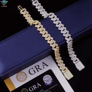 Pulsera Yu Ying VVS de Moissanita de 13 mm, Pulsera Hip Hop de Plata S925, Pulsera Cubana con Diamantes de Moissanita Baguette para Hombre - Product Image 5