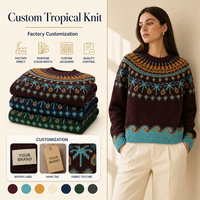 Pull en tricot personnalisé pour femme, motif Fair Isle tropical, col rond, couleur Pantone, fabrication OEM par une usine de tricots