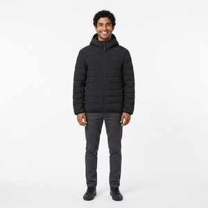 Veste d'hiver pour homme en toile matelassée, col montant, logo sur le devant, coupe-vent, rembourrage en coton léger - Product Image 1
