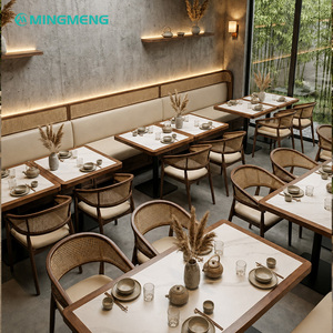 ชุดเฟอร์นิเจอร์ร้านกาแฟแบบกำหนดเอง เก้าอี้ทานอาหารพนักพิงหวาย ที่นั่งบูธร้านอาหาร พร้อมโต๊ะหินเผา - Product Image 1