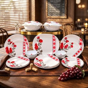 Juego de Vajilla de Cerámica con Diseño Floral, Platos y Tazones Pintados a Mano, Aptos para Lavavajillas, Plato Plano Redondo, Vajilla para Fiestas - Product Image 2
