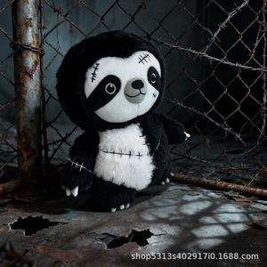 Peluche di Bradipo Spaventoso per Halloween, Simpatico Animale Imbottito Zombie, Morbido Pupazzo Decorativo Nero e Bianco, Regalo Spaventoso - Product Image 1