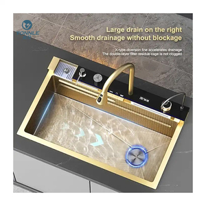 Nuevo Grifo Cascada Dorado de Una Pieza de Última Tendencia TikTok, Grifo Cascada Nano 304 SUS con 5 Teclas de Piano, Fregaderos de Cocina Dorados Estilo Granja - Product Image 6