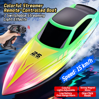 Bateau RC intelligent de navigation nocturne arc-en-ciel, double contrôle de vitesse, protection automatique contre la surchauffe, longue portée, feux de sécurité pour le lac