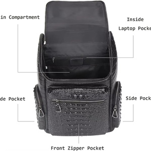Sac à dos pour ordinateur portable Boshiho pour homme, style vintage, en cuir de crocodile, sac de voyage tendance, sac à dos de jour en toile imperméable, cuir de vachette - Product Image 3