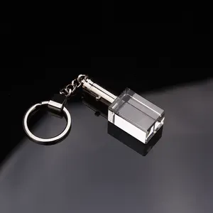 סיטונאי LED Keychain 3D לייזר חקוק ריק Keychain קריסטל מפתח שרשרות צורת מלבן ריק קריסטל