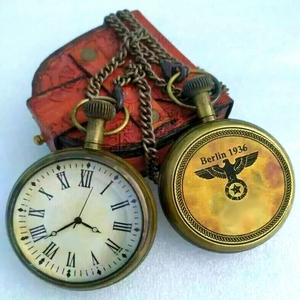 Montre de poche électronique vintage en laiton, mini horloge de table à quartz, chiffres romains, boîte de présentation en bois, montre marine - Product Image 2