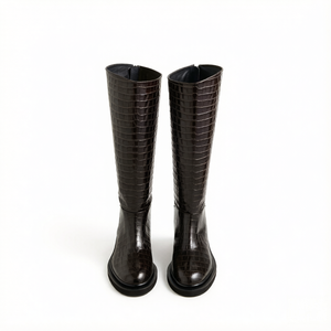 Nouvelles Bottes Montantes Rétro Brillantes Effet Croco pour Femmes Grandes Tailles 34-46, Fermeture Éclair Latérale, <span class=keywords><strong>Plateforme</strong></span>, Coupe Ajustée, Style Équestre Britannique 2026 - Product Image 5