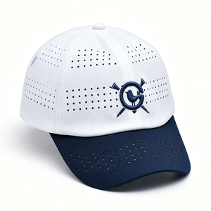Casquette de golf et de baseball perforée blanche marine avec broderie de logo, respirante et réglable, pour hommes et femmes, en tissu standard - Product Image 6