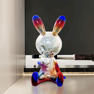 Maßgefertigte Glasfaser-Elektroplattierte Hasen-Skulptur Riesige Chrom-FRP-Hasen-Statue für Einkaufszentrum-Atrium-Landschaftsdekoration - Product Image 3