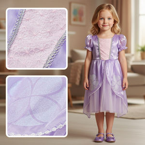 Économies importantes sur la robe Sophia, offre de liquidation, authentifiée OPA, FAMA, enfant, manches bouffantes violettes, doublure en coton, boîte cadeau, directement de l'usine - Product Image 3