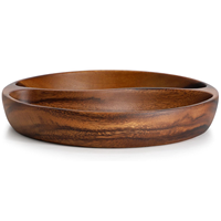 Assiette en bois d'acacia FSC à 2 sections, plateau à compartiments ronds pour collations, OEM personnalisé pour la cuisine