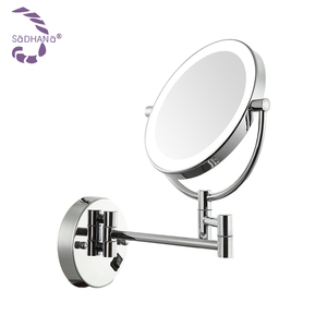 Espelho de Banheiro Redondo com Iluminação LED, Dobrável, de Parede, com Dupla Face e Aumento para Hotel - Product Image 1