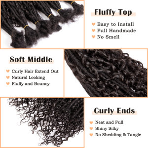 Estensioni Dreadlock BLT all'ingrosso, 0,6 cm di spessore, fatte a mano, stile Boho Goddess Locs, con estremità ricce, in capelli umani <span class=keywords><strong>Afro</strong></span> - Product Image 3