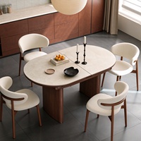 Table à manger ovale extensible moderne en pierre frittée avec base en bois massif, pliable et extensible, 8 places, pour la maison, l'hôtel, la villa