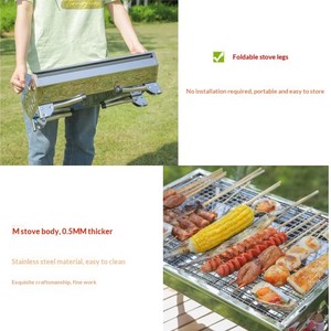 Barbecue portable pliable en acier inoxydable épaissi pour charbon de bois, équipement de camping extérieur, gril BBQ pour grillades au charbon - Product Image 3