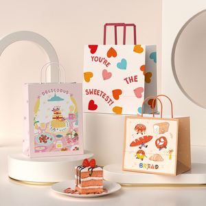 Sacs de courses en papier kraft durables en gros, sacs de courses roses réutilisables et recyclables pour les magasins de thé au lait, de gâteaux et de desserts - Product Image 3