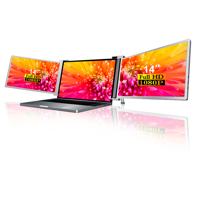 14 Inch Dual Screen Hanging Style Laptop Monitor Type-C Interface IPS LCD Panel LED Backlit 1080p Display 60Hz Refresh Portable