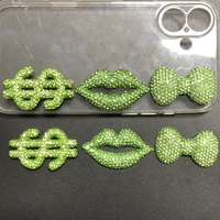 Nouvelles décorations à dos plat en strass, motif signe dollar vert, lèvres et nœud, pour coques de téléphone, breloques et artisanat DIY, style jeune et élégant