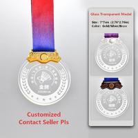 Médaille de cristal en verre de sport personnalisée en gros pas cher médaille de cristal d'or personnalisé blanc ruban médailles de sport médaille de cristal personnalisée