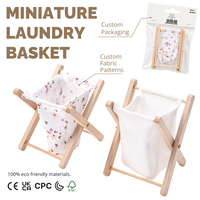 Panier à linge miniature pliable, échelle 1:12, cadre en bois, modèle de jouet en tissu, pour maison de poupée, salle de bain, chambre à coucher, scène féerique