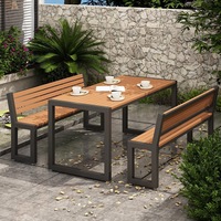 Ensemble table et chaises en bois pour repas en plein air, hôtel, restaurant, parc, table de pique-nique en bois et banc